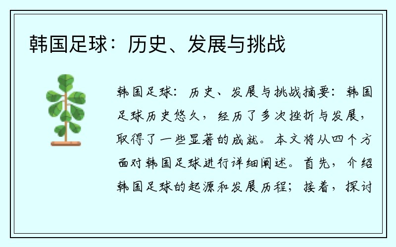 韩国足球：历史、发展与挑战